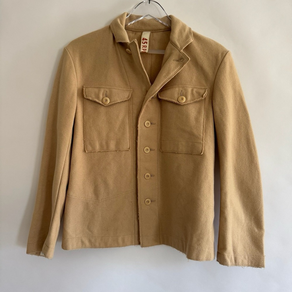 45 RPM Mens Wool Cashmere Coat Shacket Jacket 3 Tan Made in Japan Quiet Luxury M